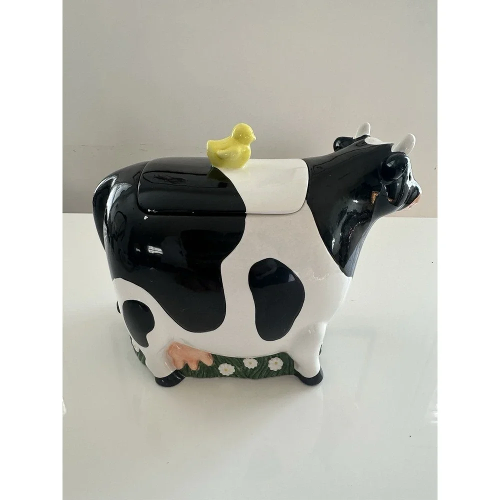 Cooks Club Kitchen Black And White Cow And Chick Vintage Cookie Jar